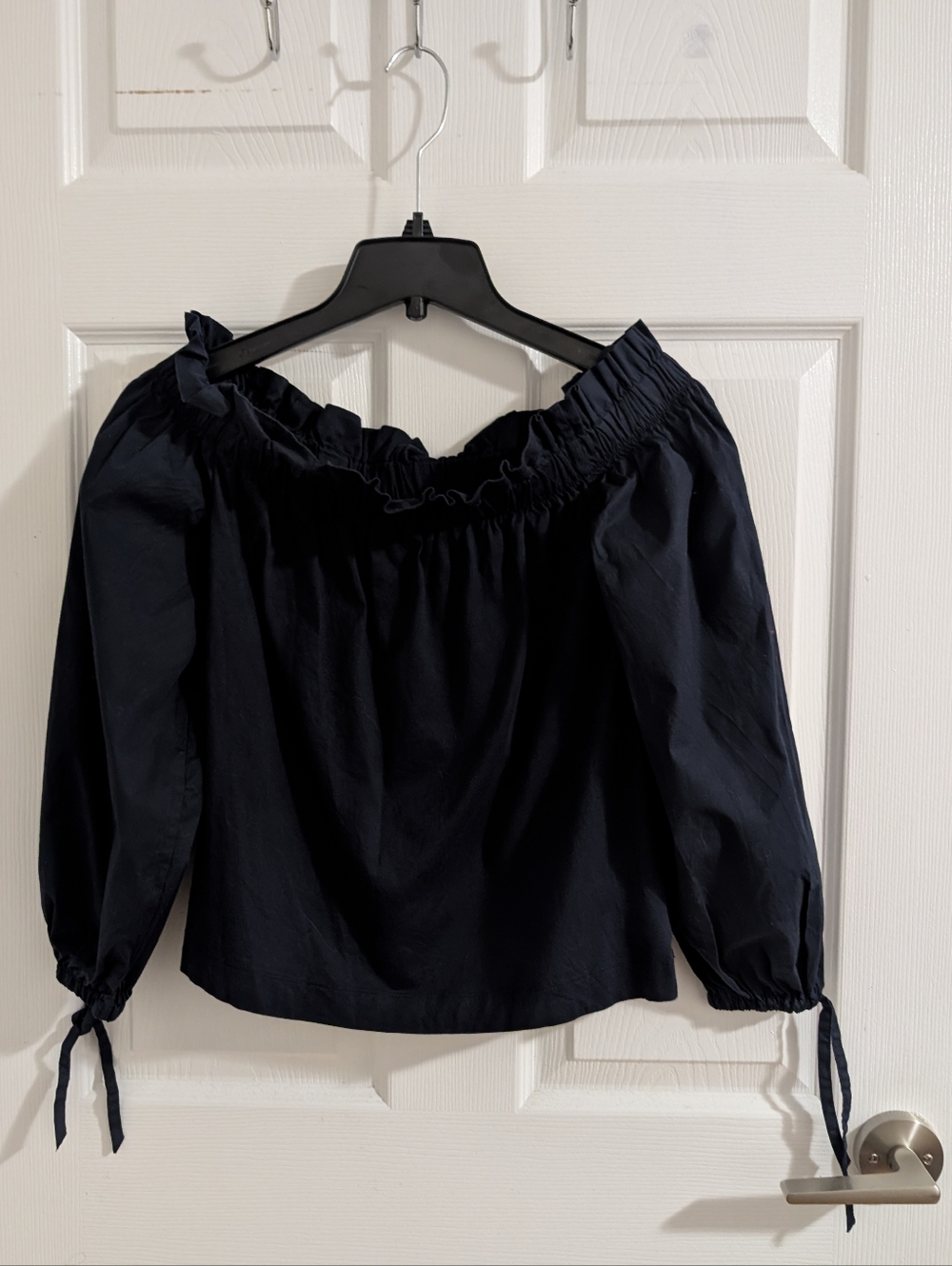 NWOT Banana Republic Navy Cotton Puff Sleeve Top Preppy Dark Academia Classic,XS